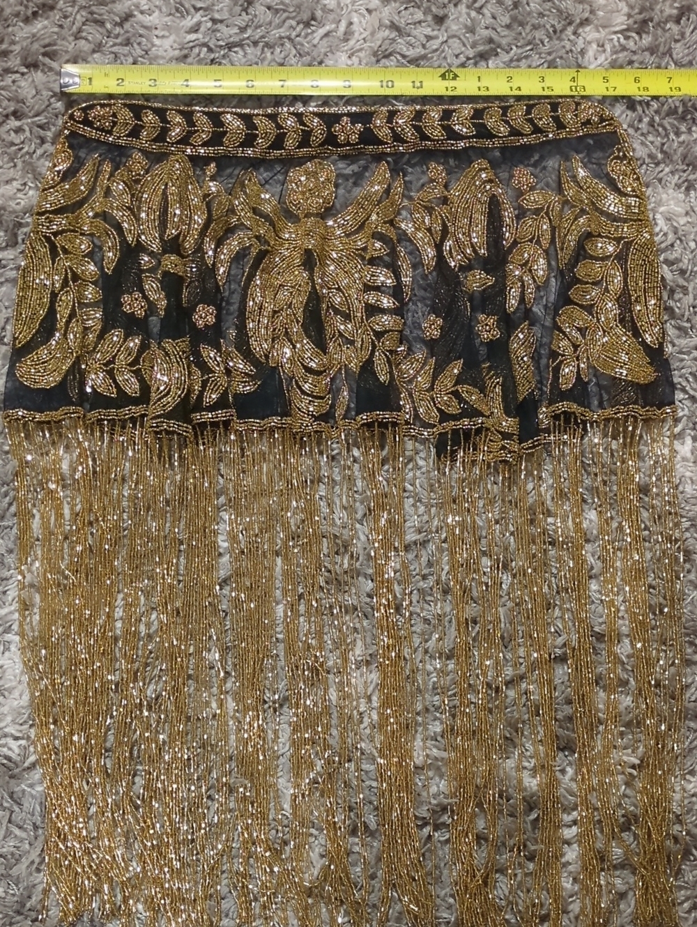 Black Gold Beaded Fringe Capelet Art Deco Gatsby Flapper Shawl - Picture 13 of 16